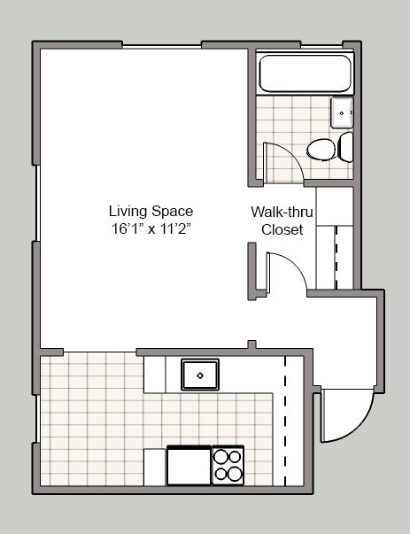 Studio, 1 bath, 390 sqft, $1,200, Unit 407