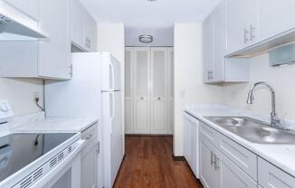 a kitchen with a stove and a sink