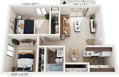 2 beds, 1 bath, 727 sqft, $1,255