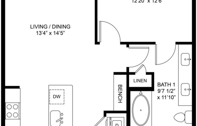 1 bed, 1 bath, 812 sqft, $1,495