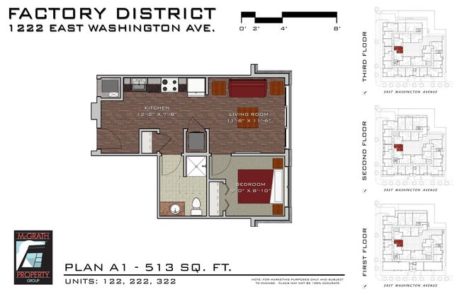 1 bed, 1 bath, 513 sqft, $1,425, Unit 322