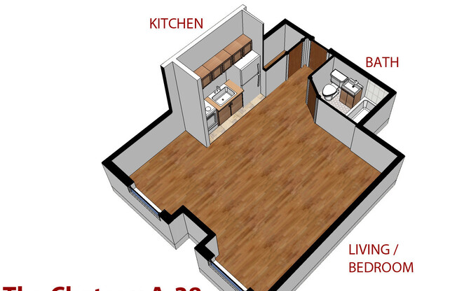 Studio, 1 bath, 370 sqft, $1,050, Unit A-38