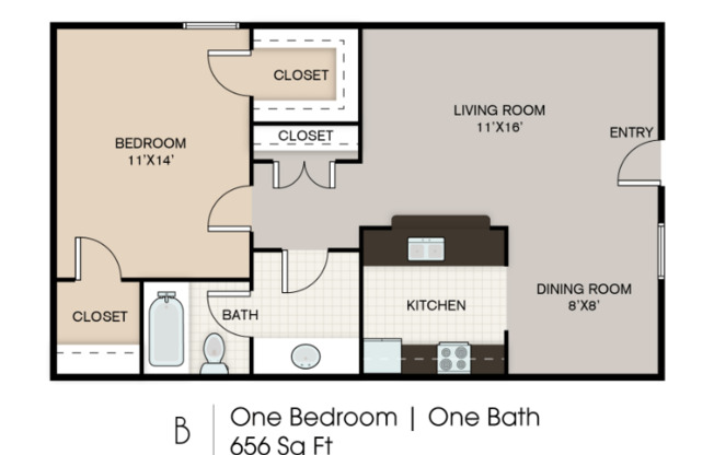 1 bed, 1 bath, 656 sqft, $899