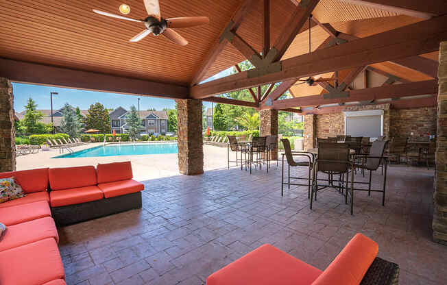 Large Outdoor Sectional Under the Pool Cabana