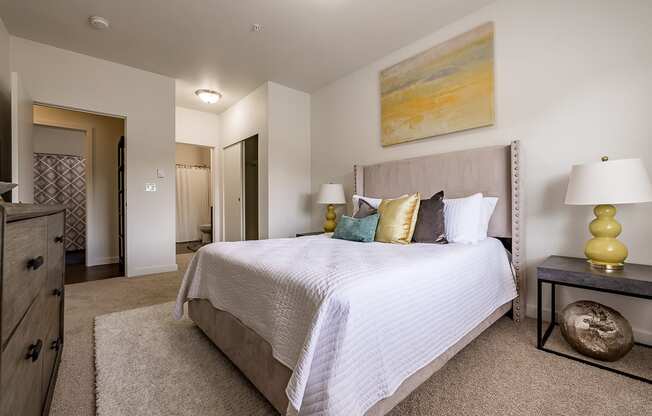 bedroom with large bed and closet