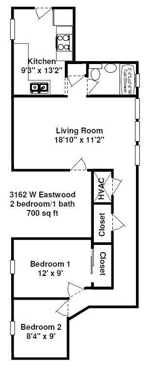 2 beds, 1 bath, 700 sqft, $1,595, Unit 3162-2