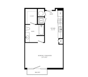 Studio, 1 bath, 616 sqft, $1,134