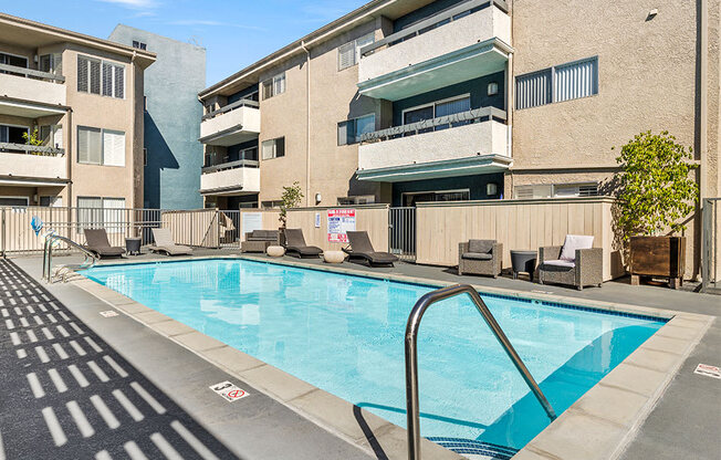 View from covered pool cabana lounging space