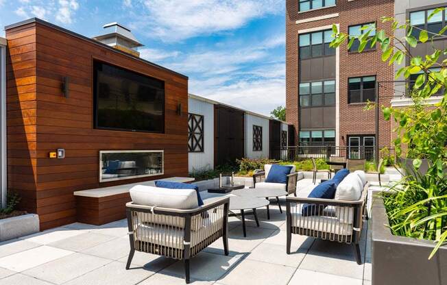 Outdoor Lounge Area With Fireplace at One500, Teaneck