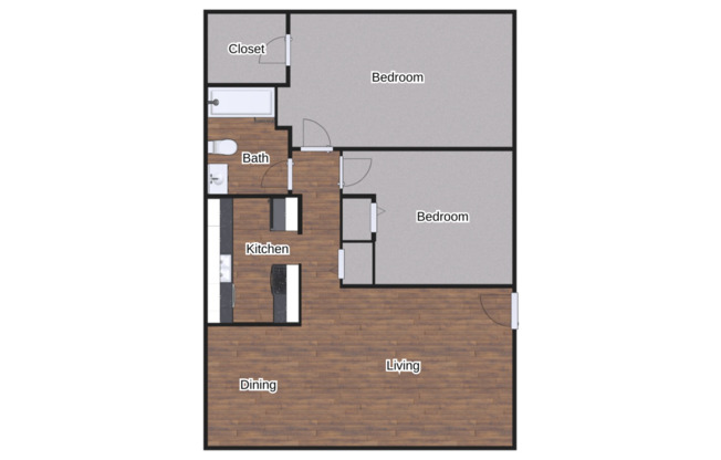 2 beds, 1 bath, 645 sqft, $1,200