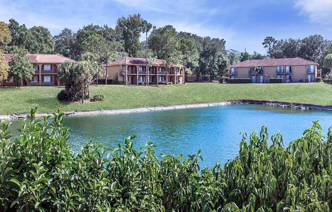 a body of water in front of a house