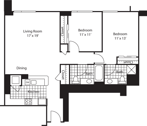 2 beds, 2 baths, 1,128 sqft, $3,602, Unit 1214