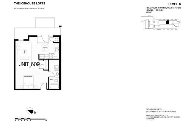 Studio, 1 bath, 590 sqft, $1,550, Unit A-609