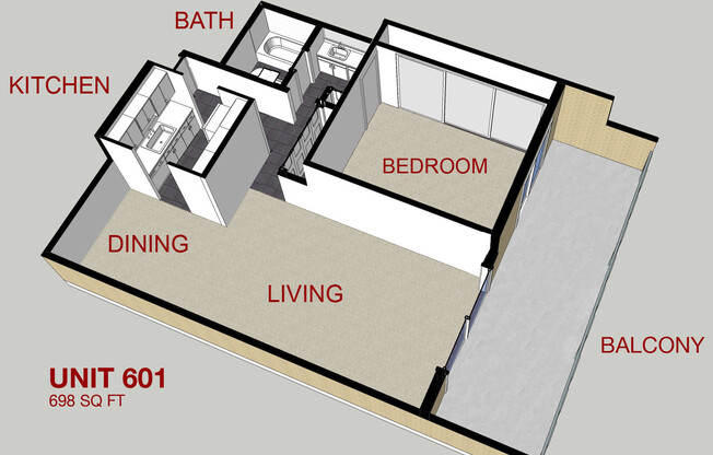 1 bed, 1 bath, 698 sqft, $1,450, Unit 601