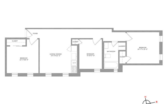 3 beds, 1 bath, 683 sqft, $3,350, Unit 2E