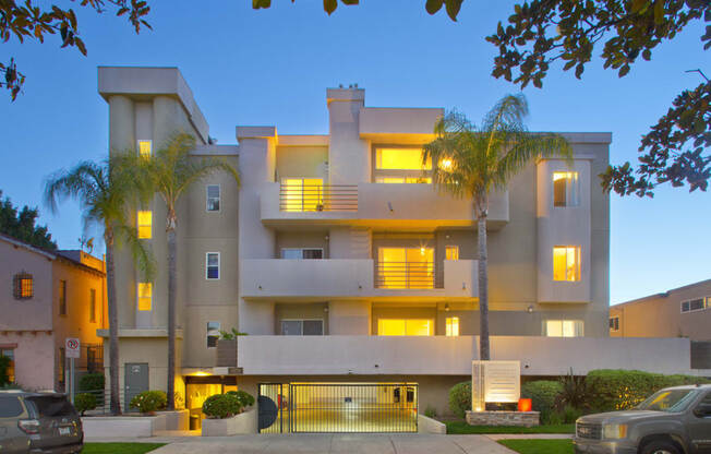 Exterior front view of an apartment building