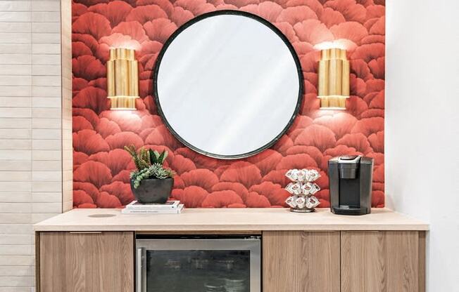 Clubroom with mirror, fridge and coffee machine at Vera Cortez Hill, California