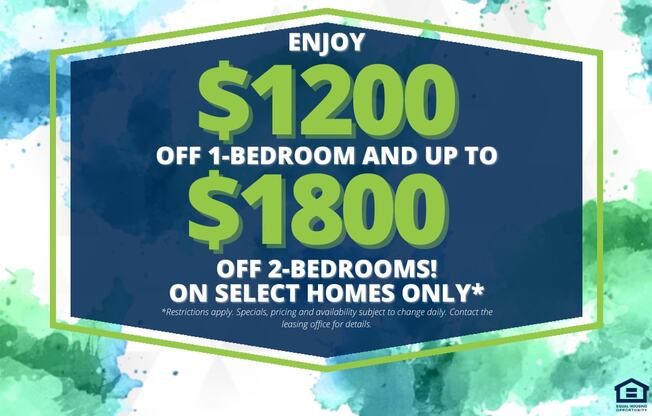 A promotional image offering discounts on select homes.