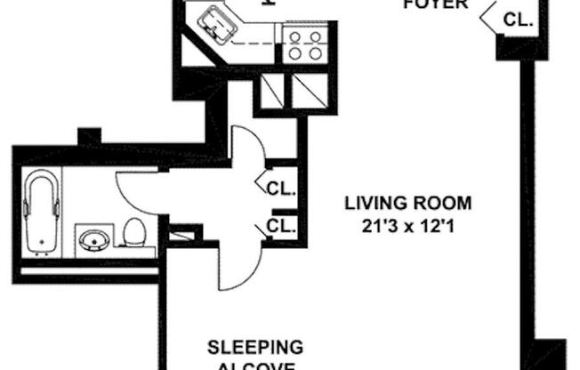 Studio, 1 bath, $3,500, Unit 9L