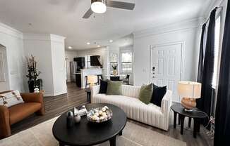 a living room with a couch and a coffee table