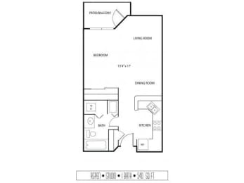 Studio, 1 bath, 540 sqft, $1,465