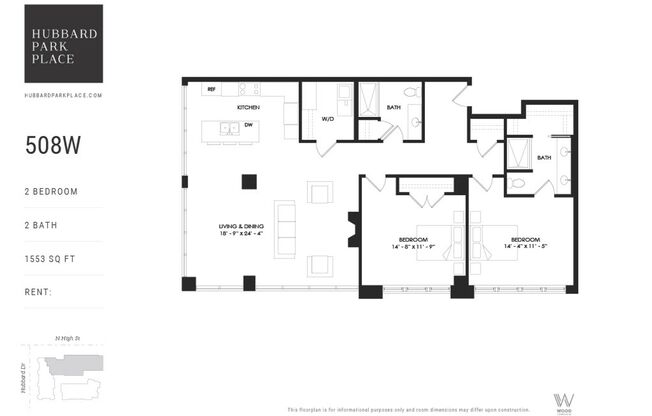 2 beds, 2 baths, 1,553 sqft, $6,460, Unit 508W