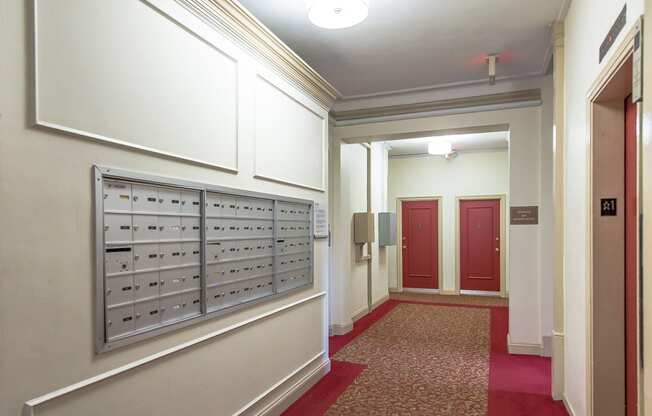 mail room and hallway at dupont apartments in washington dc