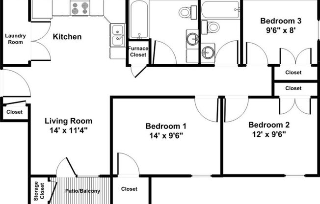 3 beds, 2 baths, 1,001 sqft, $1,015, Unit 2019-100