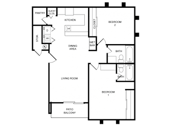 2 beds, 2 baths, 960 sqft, $1,499