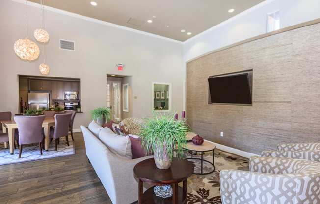 a living room with a couch and a table