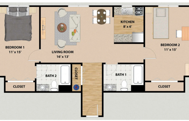 2 beds, 2 baths, 886 sqft, $1,145, Unit 5109