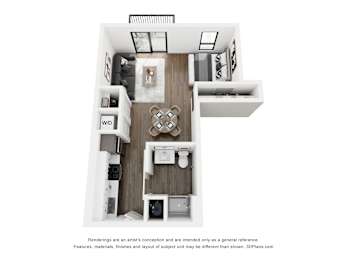 Studio, 1 bath, 494 sqft, $1,550