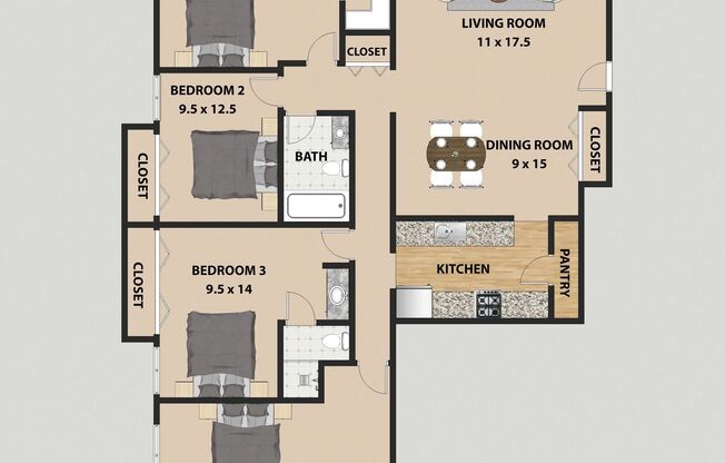 4 beds, 2 baths, 1,466 sqft, $2,125, Unit 285AT