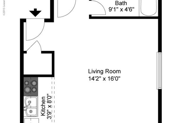 Studio, 1 bath, 200 sqft, $1,100