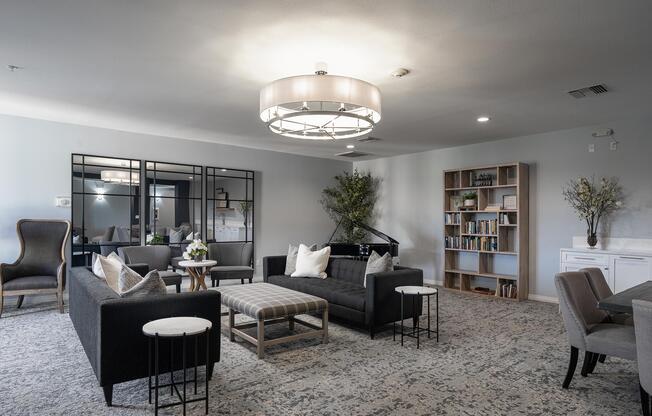 a living room filled with furniture and a fireplace