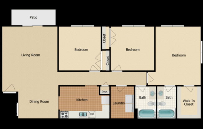 3 beds, 2 baths, 1,400 sqft, $1,625
