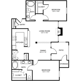 2 beds, 2 baths, 1,202 sqft, $1,536