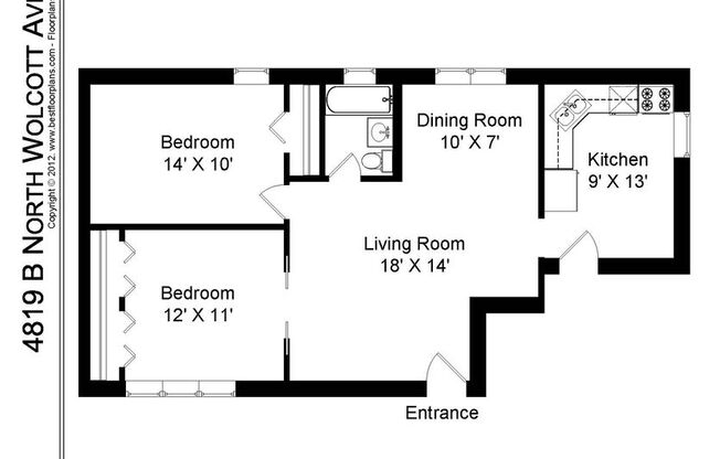 2 beds, 1 bath, 940 sqft, $2,100, Unit 4819-2B