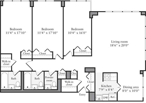 3 beds, 2 baths, 1,403 sqft, $9,163, Unit 05H