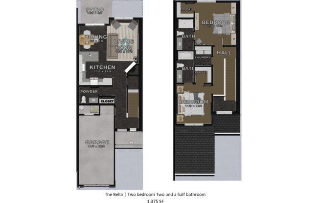 2 beds, 2.5 baths, 1,375 sqft, $2,325, Unit 3322