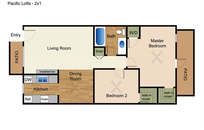 2 bedroom 1 bath Floorplan