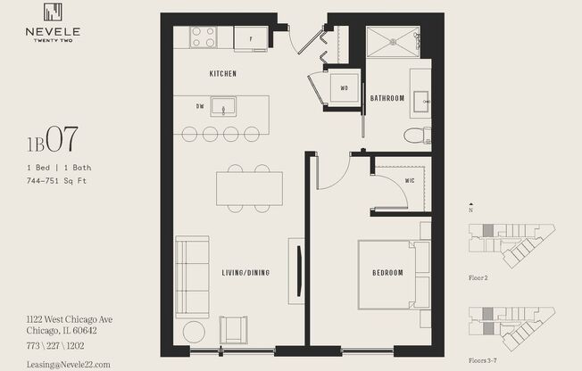 1 bed, 1 bath, 744 sqft, $2,595, Unit 510