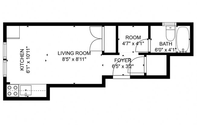 Studio, 1 bath, 625 sqft, $896
