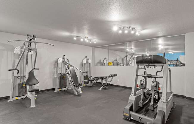 a gym with treadmills and other exercise equipment in a garage