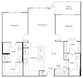 2 beds, 2 baths, 1,050 sqft, $1,766