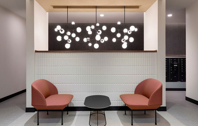 Lobby Lounge with Modern Decor and Details  at The Hill Apartments, Saint Paul, MN