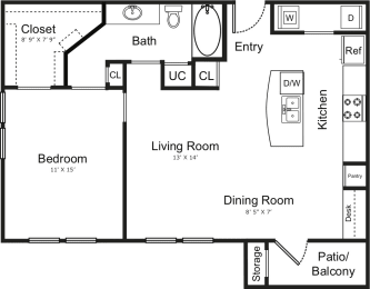 1 bed, 1 bath, 784 sqft, $1,665