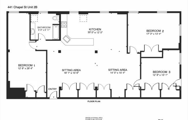 3 beds, 1 bath, 1,596 sqft, $700, Unit 2B