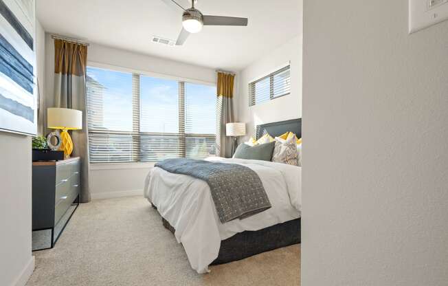 bedroom of an apartment at ironridge at hill country village