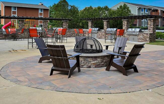Outdoor courtyard with fire pit at The Crest at Princeton Meadows, New Jersey
